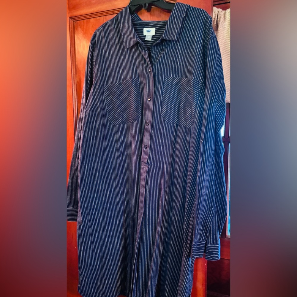 Blue Striped Button-Up Shirt Dress